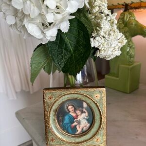 Vintage Florentine Madonna and child Icon Plaque with Gold Accents